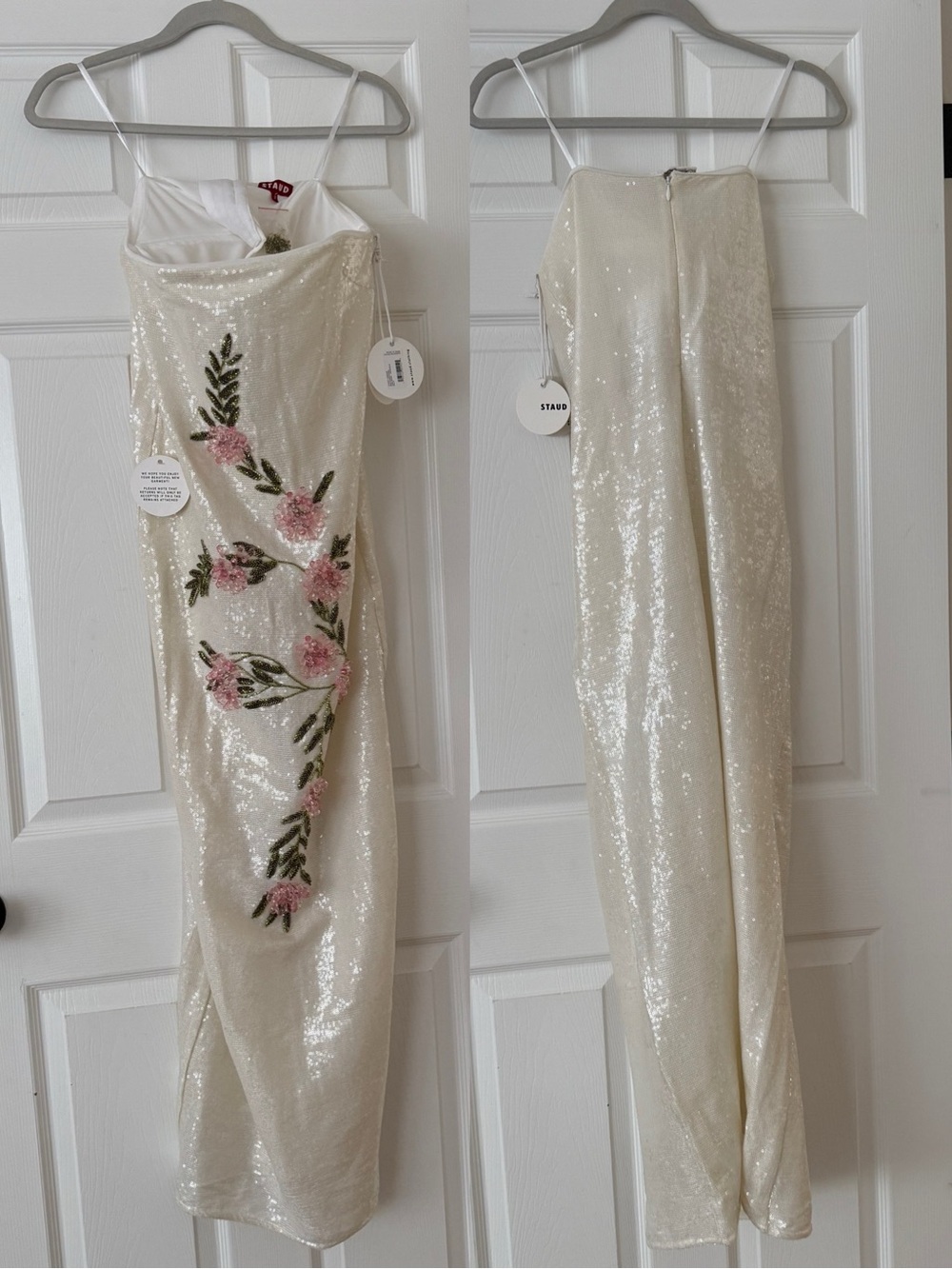 STAUD Casey Floral Embroidered Sequin Strapless Dress Magnolia NEW with tags - Picture 3 of 12